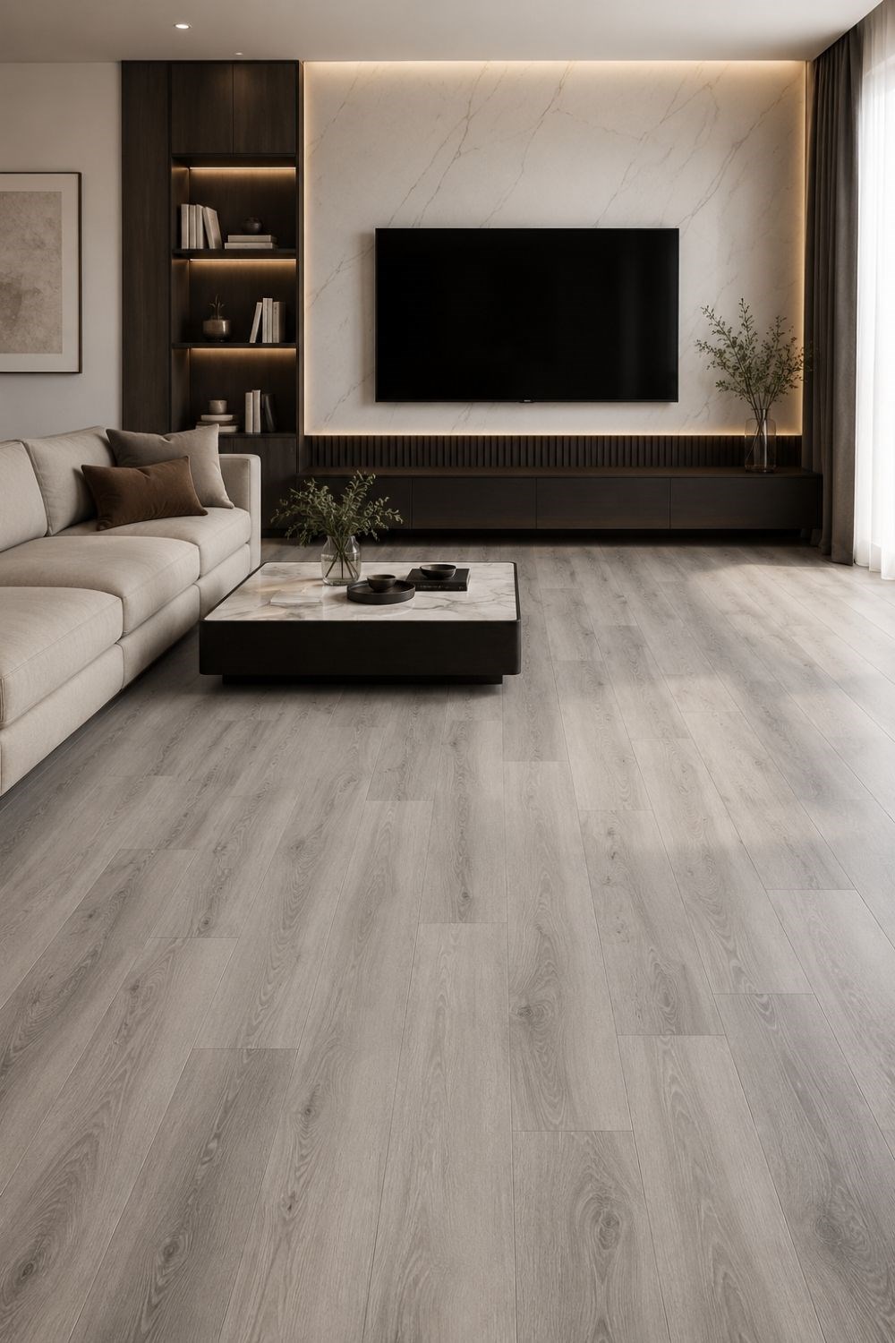 SPC Parke Duman Meşe Desenli – Su Geçirmez Zemin Paneli 22,8*120 cm (Paket: 9 Adet / 2,50 m²)