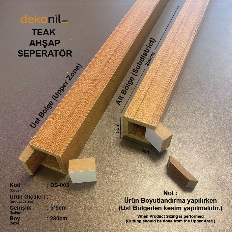 Teak Ahşap Seperatör Duvar Bölme Profili 5*5*280cm