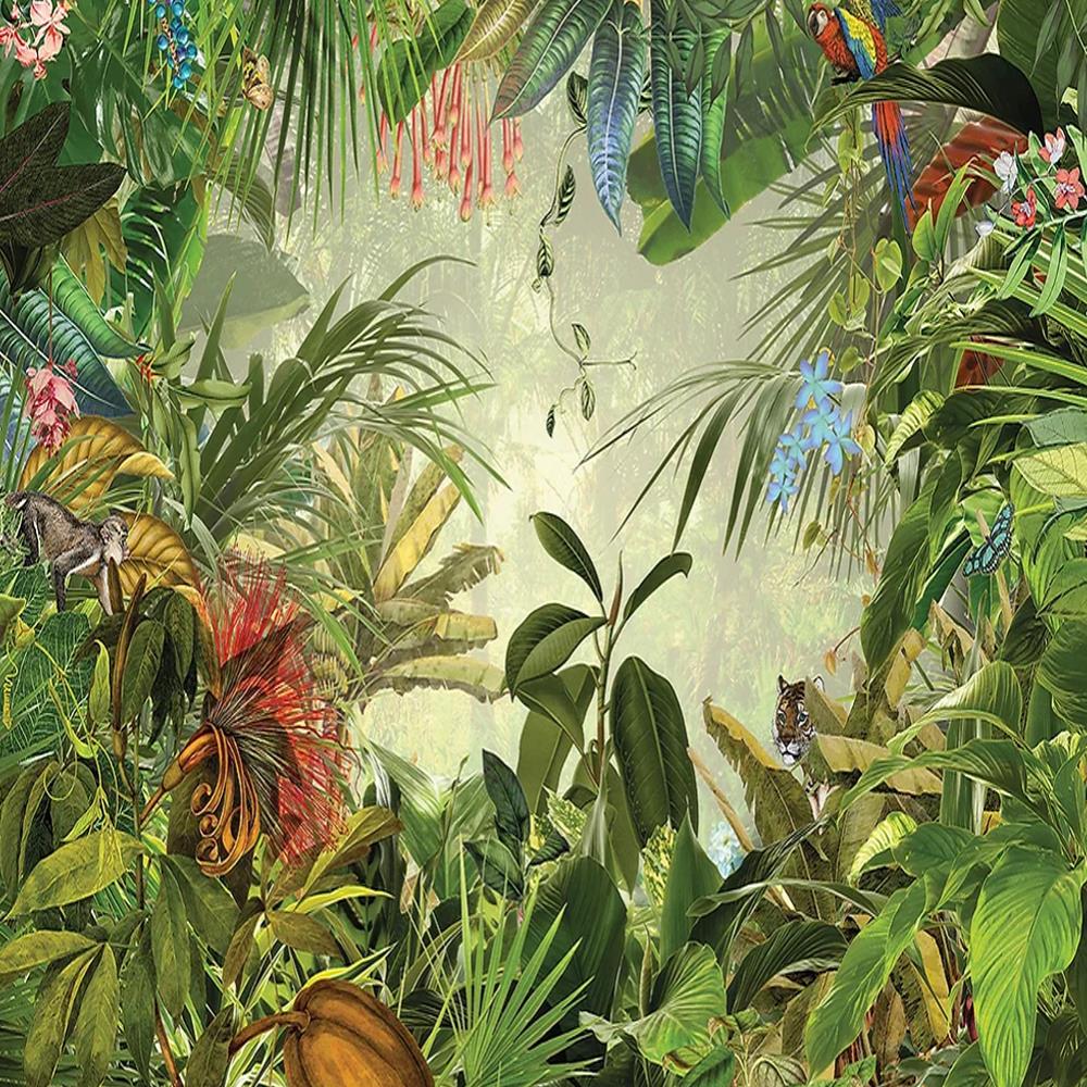 ورق جدران مطبوع مخصص بنقوش استوائية، مصنوع من نسيج