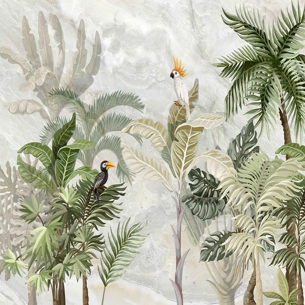 ورق جدران مطبوع مخصص بنقوش استوائية، مصنوع من نسيج