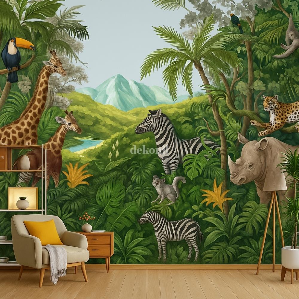 ورق جدران مطبوع مخصص بنقوش استوائية، مصنوع من نسيج