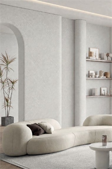 Beyaz Sıva Desenli Tekstil Duvar Kağıdı CC5001