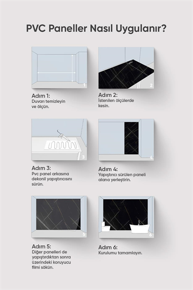 Siyah Antrasit Mermer Desenli Pvc Duvar Paneli 122*244cm