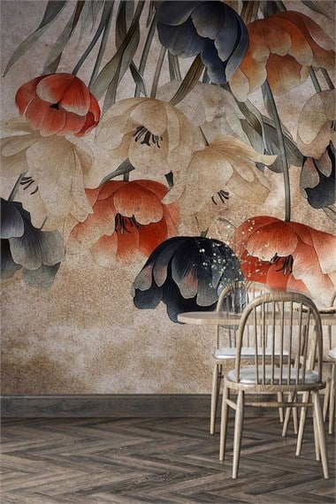 Floral Patterned Textile Based Personalized Print Wallpaper