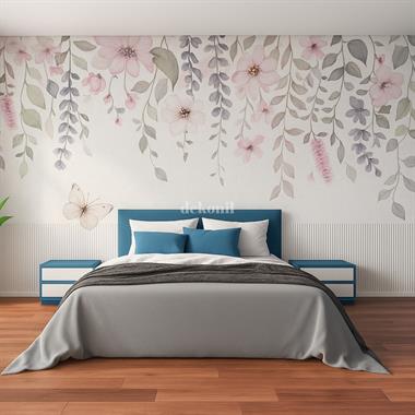 Çiçek Desenli Tekstil Tabanlı Kişiye Özel Baskı Duvar Kağıdı