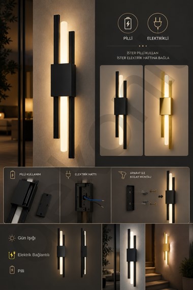 Dekolight Pilli ve Elektrikli Kullanılabilen Siyah LED Duvar Aplik
