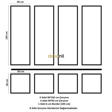 Destan 4cm Boyanabilir Bordürlü  Hazır Kesilmiş Duvar Çıtası Paketi 8li