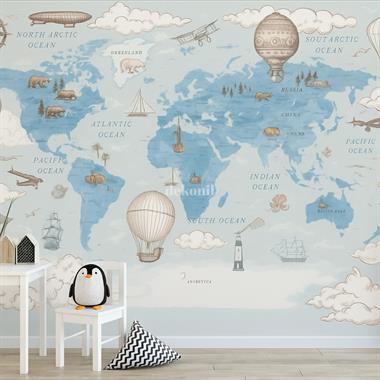 Erkek Çocuk Odası Tekstil Tabanlı Kişiye Özel Baskı Duvar Kağıdı