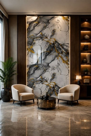 Gold Storm Mermer Desenli PVC Duvar Paneli 122x244 cm