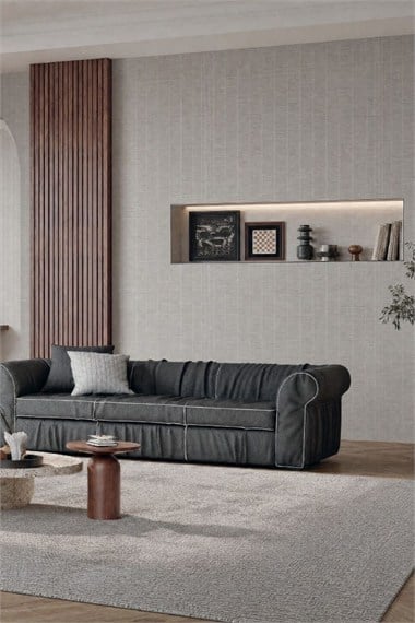 Gri Çizgili Tekstil Duvar Kağıdı 3.H2105