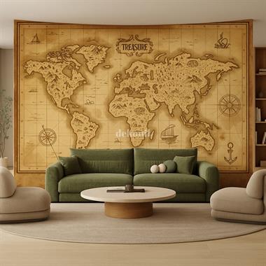 Harita Desenli Tekstil Tabanlı Kişiye Özel Baskı Duvar Kağıdı