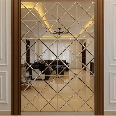 Kendinden Yapışkanlı Karo Ayna Yarım Baklava Silver 30*30 cm (2 m² )