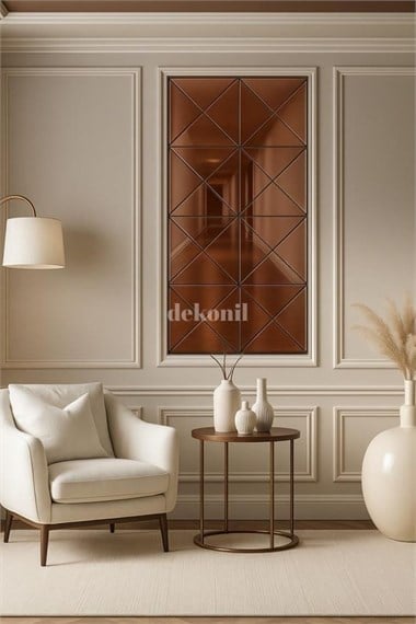 Kendinden Yapışkanlı Mozaik Karo Ayna Yarım Baklava Bronz  30*30 cm
