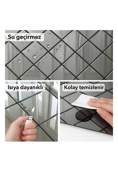 Kendinden Yapışkanlı Mozaik Karo Ayna Çizgili Bronz Kahve 30*30 cm
