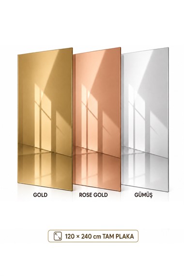 Kendinden Yapışkanlı Pleksi Ayna 120x240 cm  – Özel Kesim | Gold, Rose Gold, Gümüş
