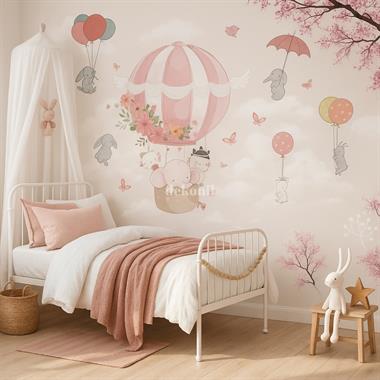 Kız Çocuk Odası Tekstil Tabanlı Kişiye Özel Baskı Duvar Kağıdı