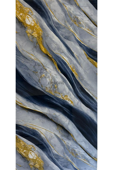 Mavi Altın Damarlı Mermer Desenli Pvc Duvar Paneli 122*244cm
