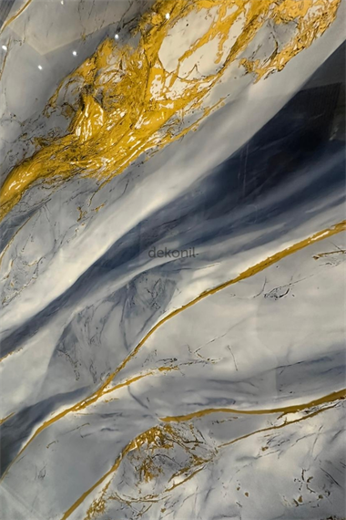 Mavi Altın Damarlı Mermer Desenli Pvc Duvar Paneli 122*244cm