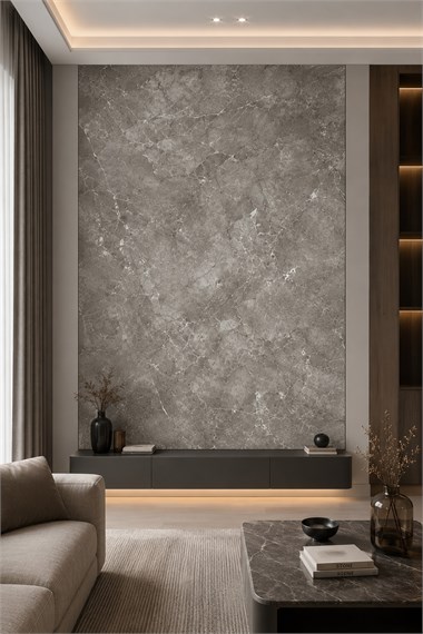 Gri Mix Mermer Desenli Bambu Duvar Paneli 122*244 cm