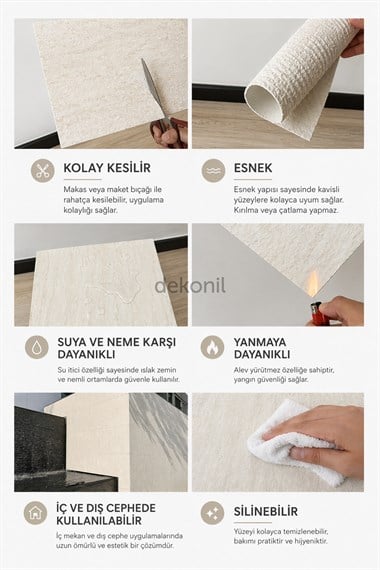 Perla Traverten Flex Stone İnce Esnek Doğal Taş Panel 60*120 cm