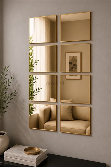 Pleksi Yapışkanlı Altın Kare Ayna 30 cm