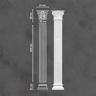 Poliüretan Plaster Boyanabilir Sütun Takım 30cm