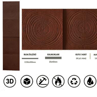 Poliüretan Wood Block Duvar Paneli 30*115 cm