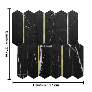 PrimeLock Kendinden Yapışkanlı Mozaik Karo Mermer Siyah Gold 27*27 cm (10 Adet)