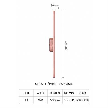 Rose Gold Viola Şarjlı Kablosuz LED Aplik