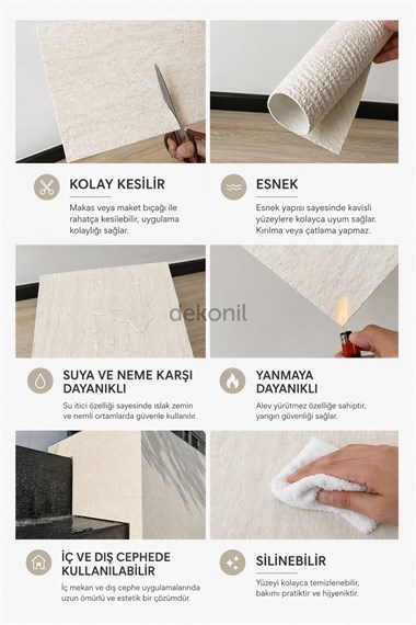 İnci Traverten Desenli Flex Stone İnce Esnek Doğal Taş Panel 50*100 cm