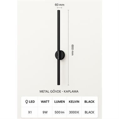 Siyah Lindis Şarjlı Kablosuz LED Aplik