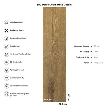 SPC Parke Doğal Meşe Desenli – Su Geçirmez Zemin Paneli 22,8*120 cm (Paket: 9 Adet / 2,5 m²)