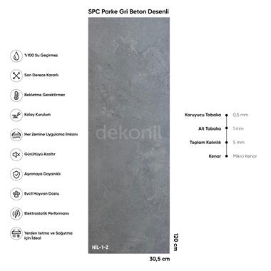 SPC Parke Gri Beton Desenli – Su Geçirmez Zemin Paneli 30,5*120 cm (Paket: 6 Adet / 2,23 m²)