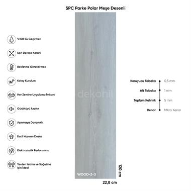 SPC Parke Polar Meşe Desenli – Su Geçirmez Zemin Paneli 22,8*120 cm (Paket: 7 Adet / 1,94 m²)