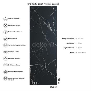 SPC Parke Siyah Mermer Desenli – Su Geçirmez Zemin Paneli 30,5*120 cm (Paket: 6 Adet / 2,23 m²)