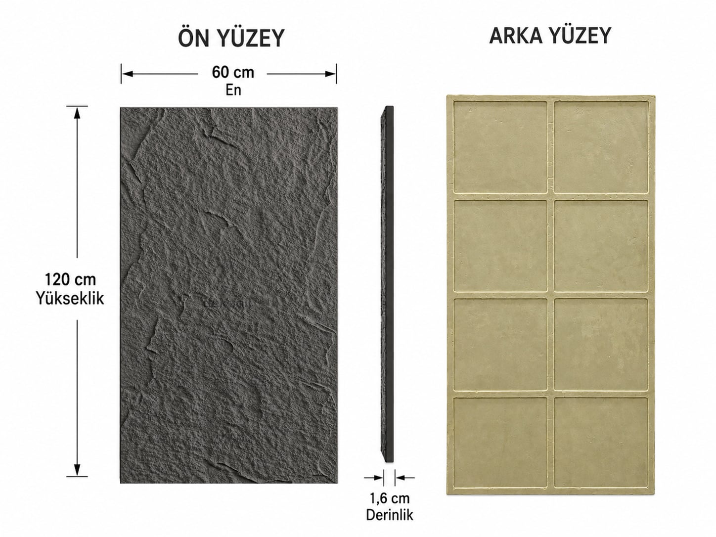 60 x 290 cm poliüretan kaya paneli ölçüsü
