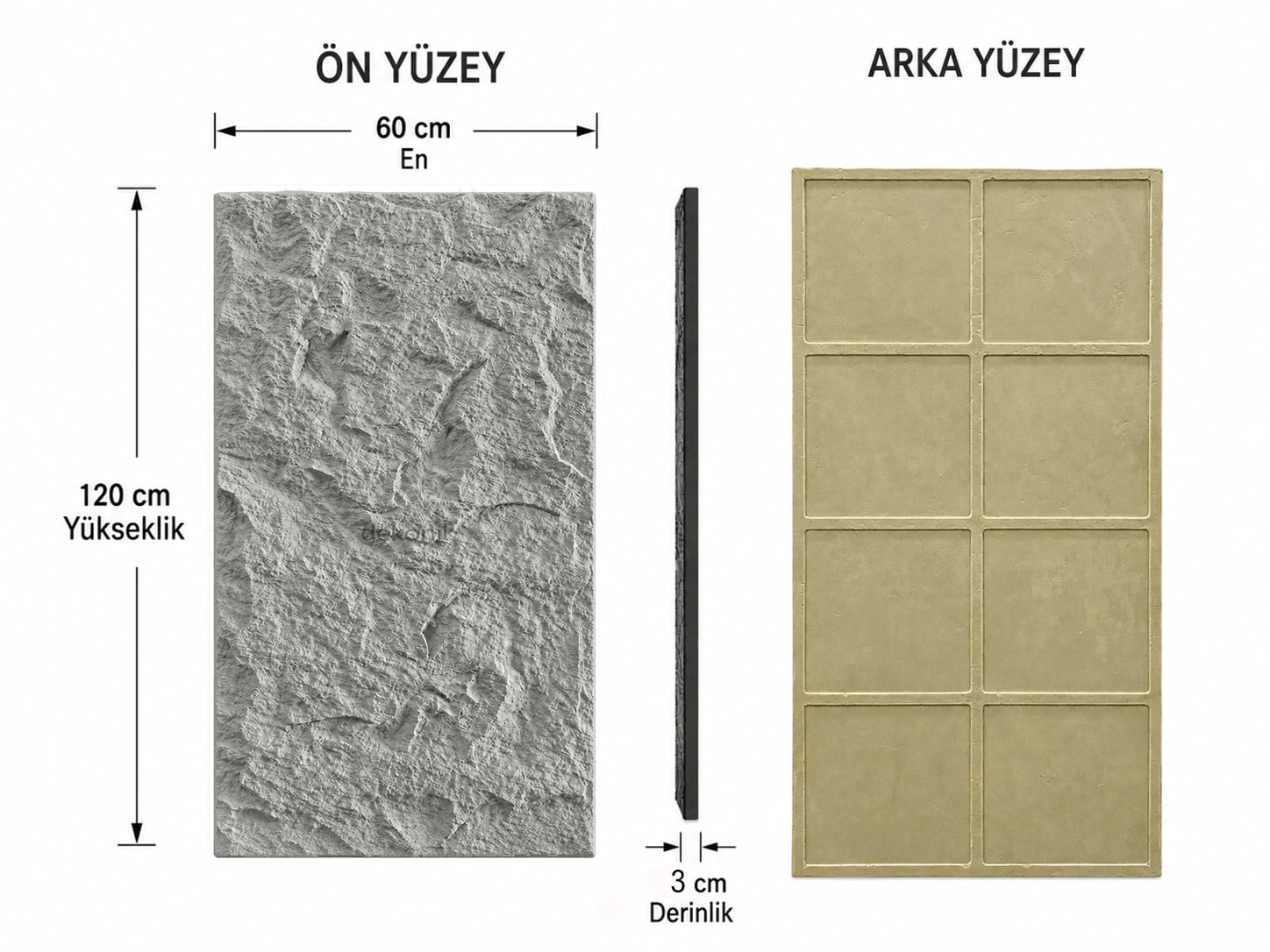 60 x 290 cm poliüretan kaya paneli ölçüsü