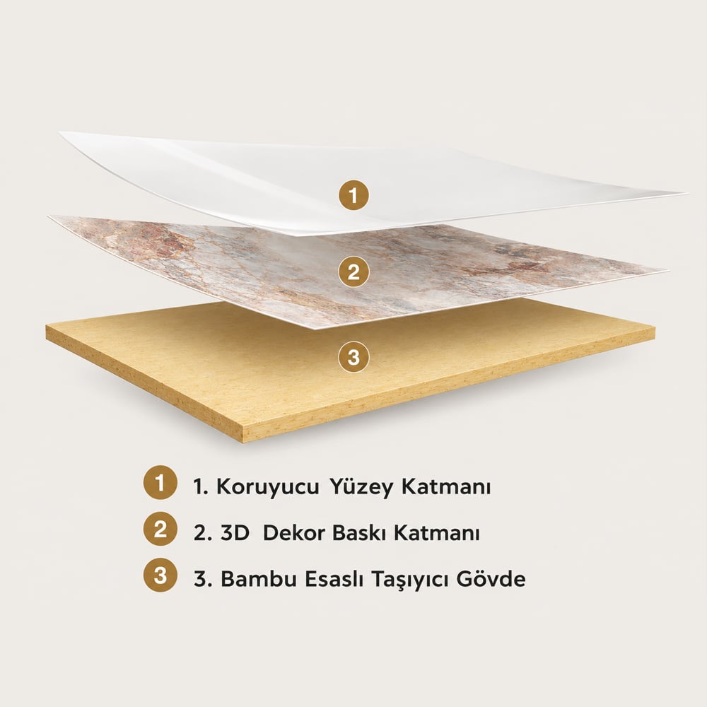 Bambu duvar paneli PET ve 3D baskı katmanları