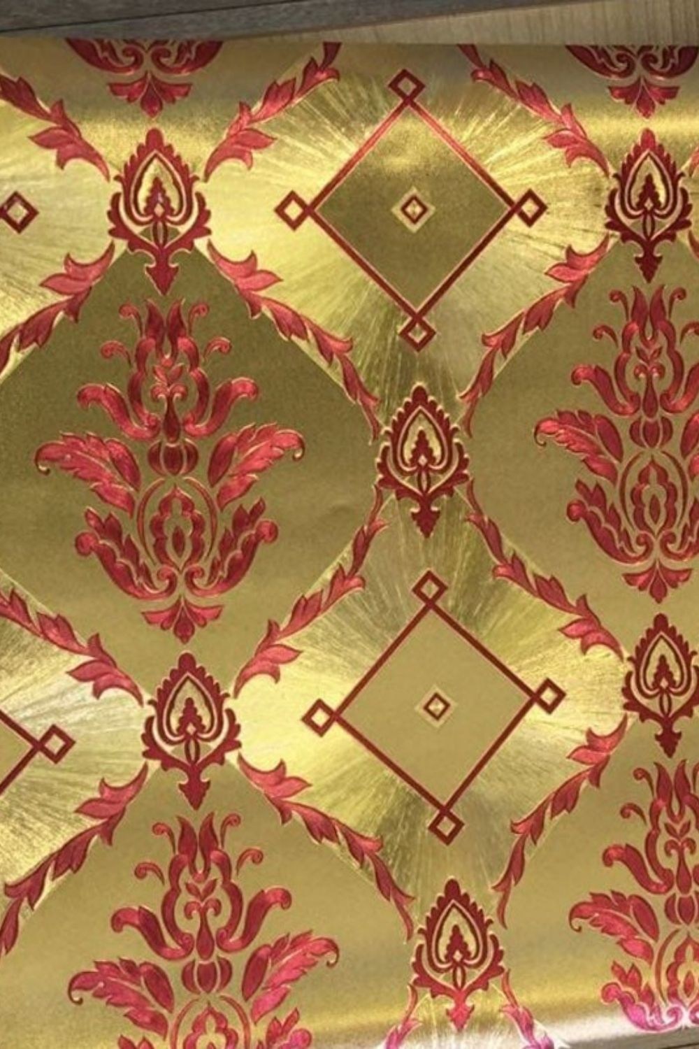 Altın Bordo Varaklı Damask Desenli Duvar Kağıdı D-90103