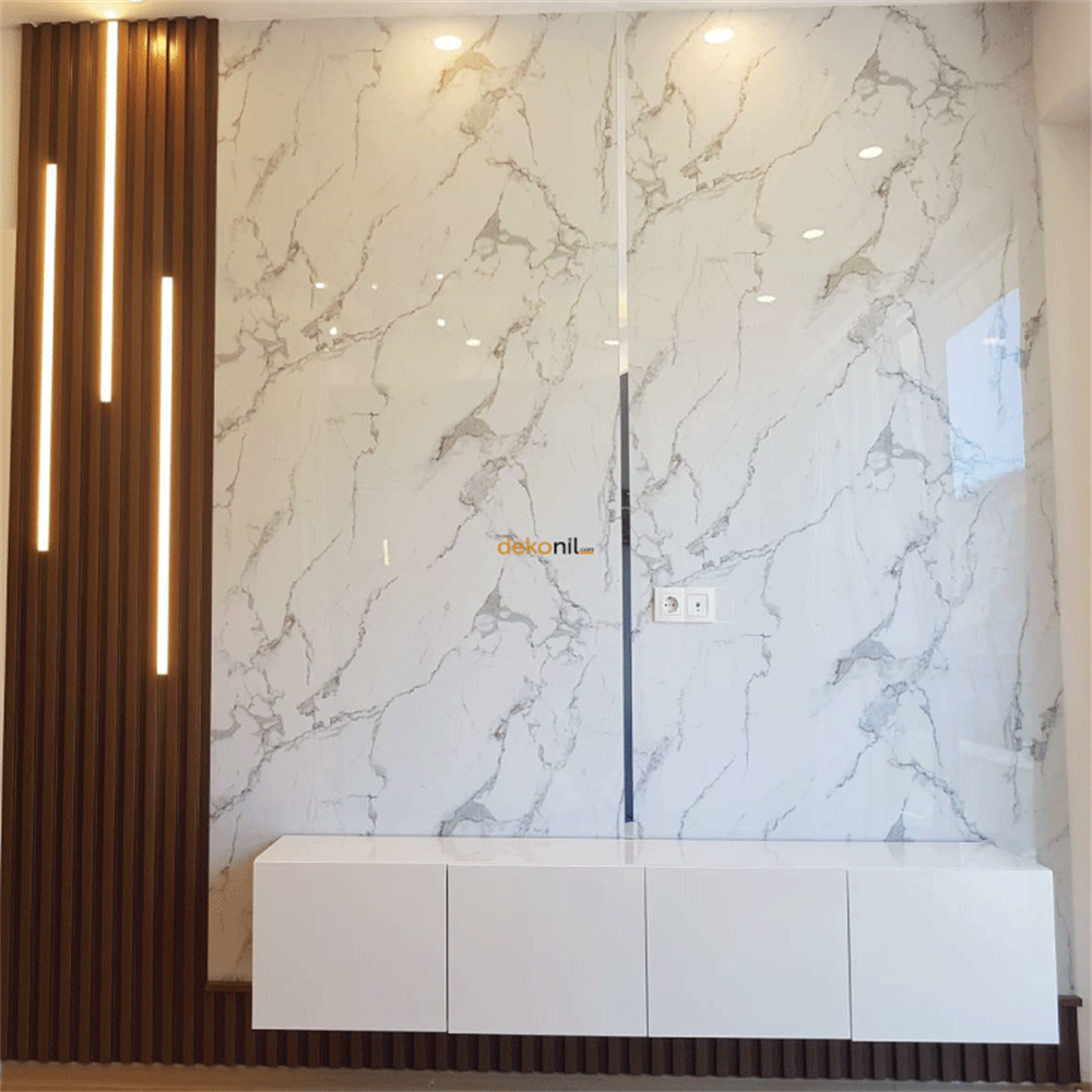 Bianco Carrara Marble Patterned Pvc Wall Panel 122*244cm l Dekonil