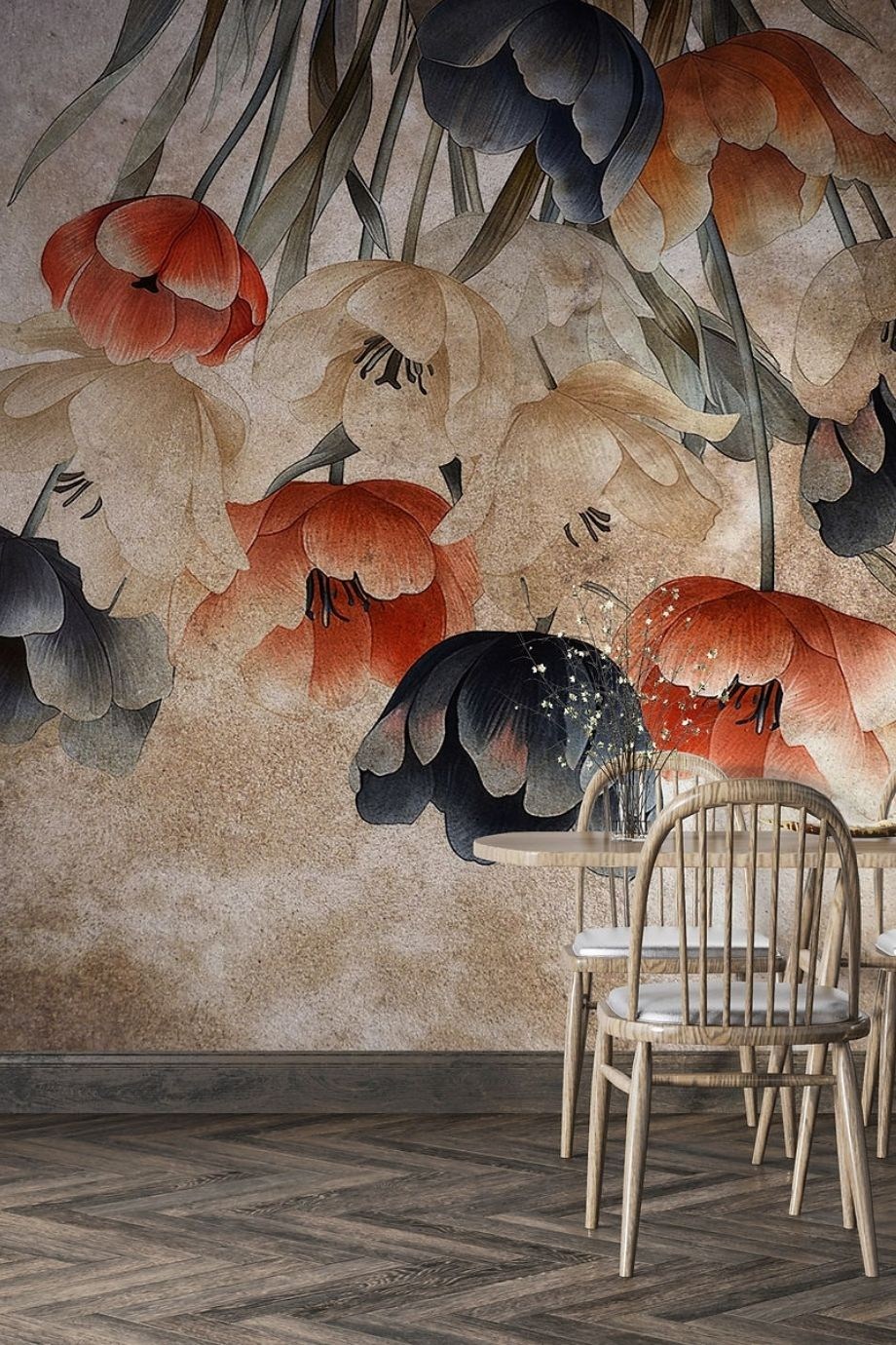 Floral Patterned Textile Based Personalized Print Wallpaper