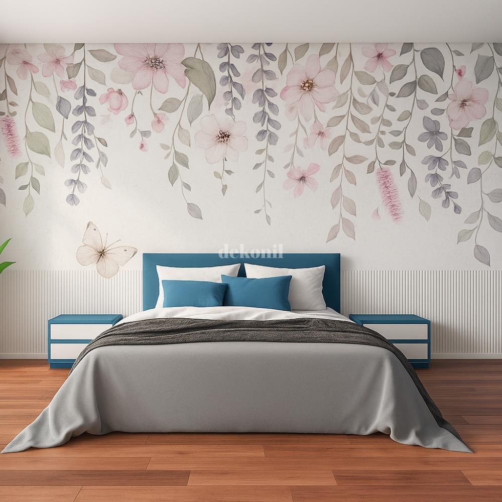 ورق جدران مطبوع مخصص بنقوش زهرية على أساس نسيجي