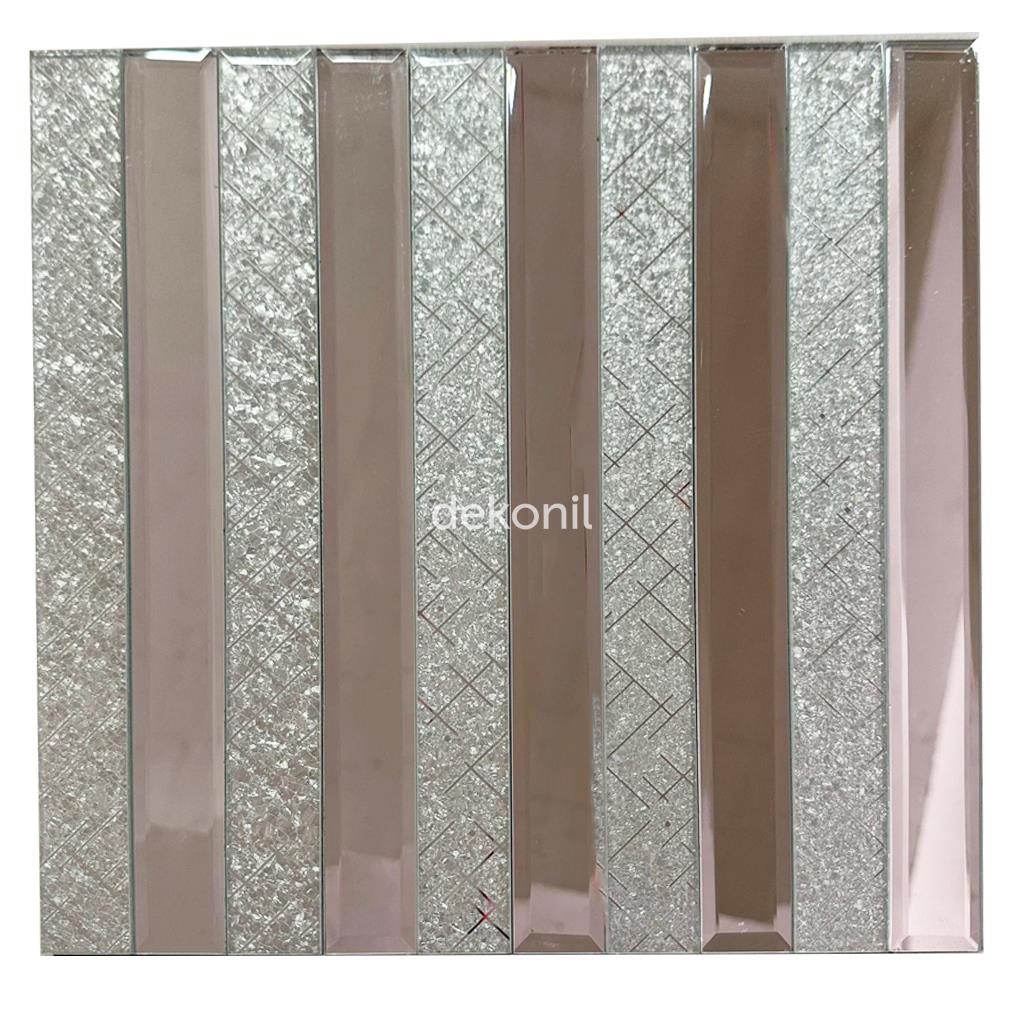 Kendinden Yapışkanlı Karo Ayna Çizgili Silver Gümüş 30*30 cm