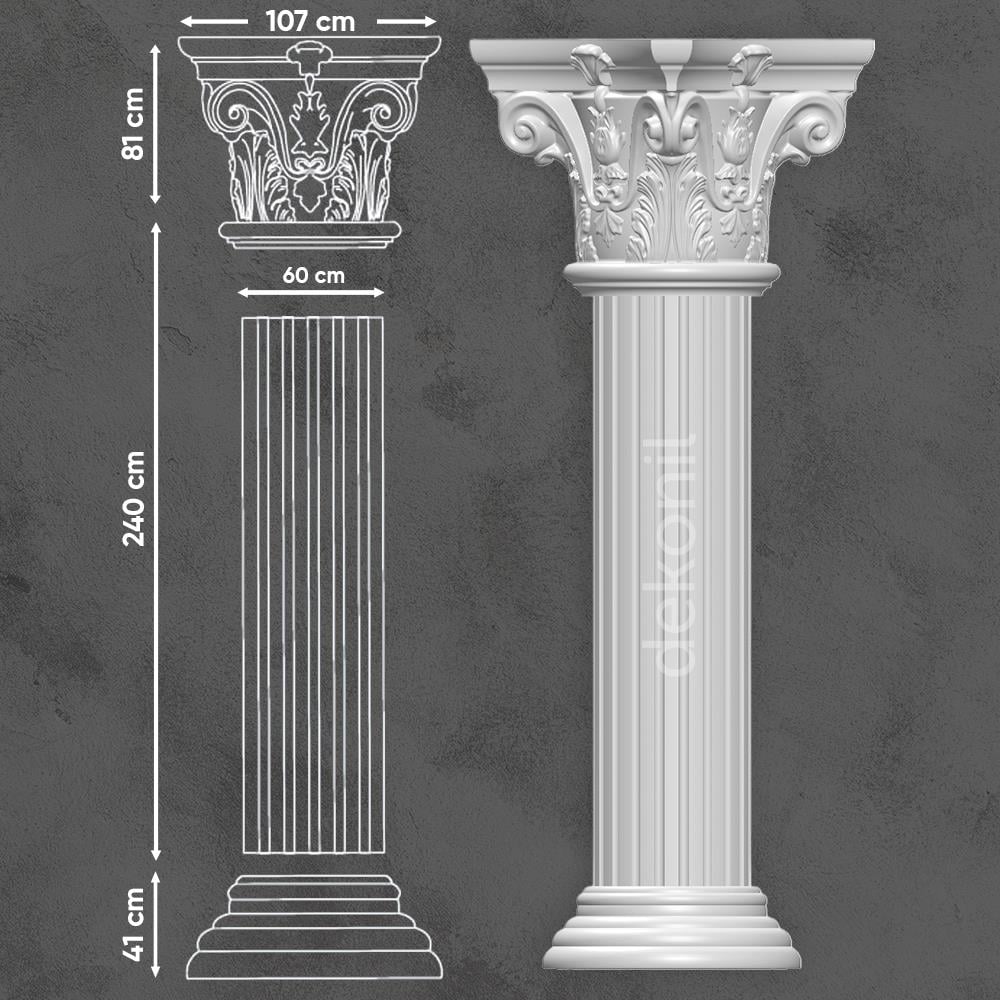 Poliüretan Tam Oval Sütun Takım 60cm