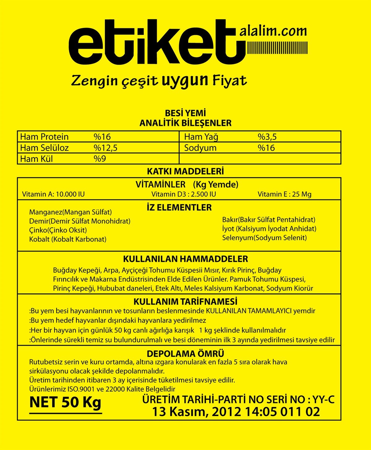 Çok Amaçlı EtiketlerYem Etiketi 100mm x 300 Metre (Sarı)