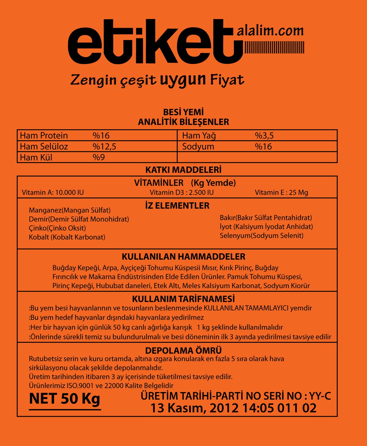 Çok Amaçlı EtiketlerYem Etiketi 100mm x 300 Metre (Turuncu)