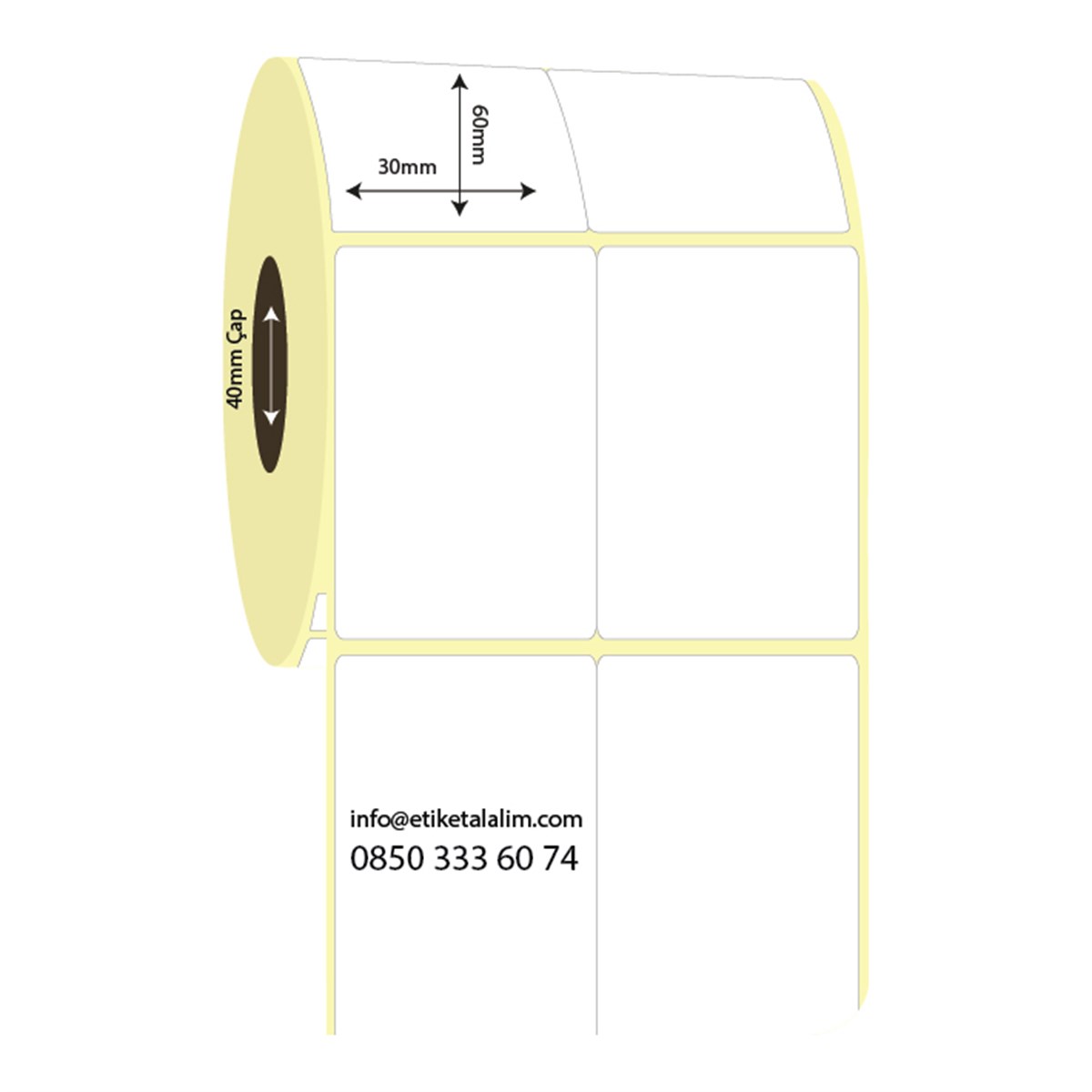 Kuşe Etiket (Sticker)30mm x 60mm 2'li Bitişik Kuşe Etiket