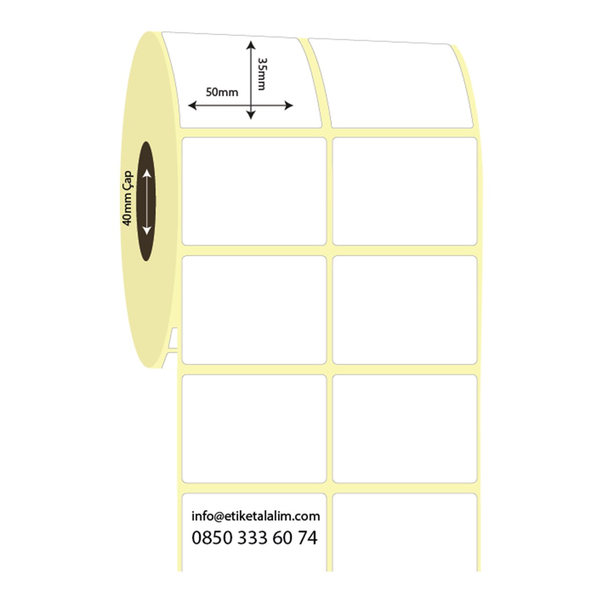 Kuşe Etiket (Sticker)50mm x 35mm 2'li Ara Boşluklu  Kuşe Etiket (Sticker)