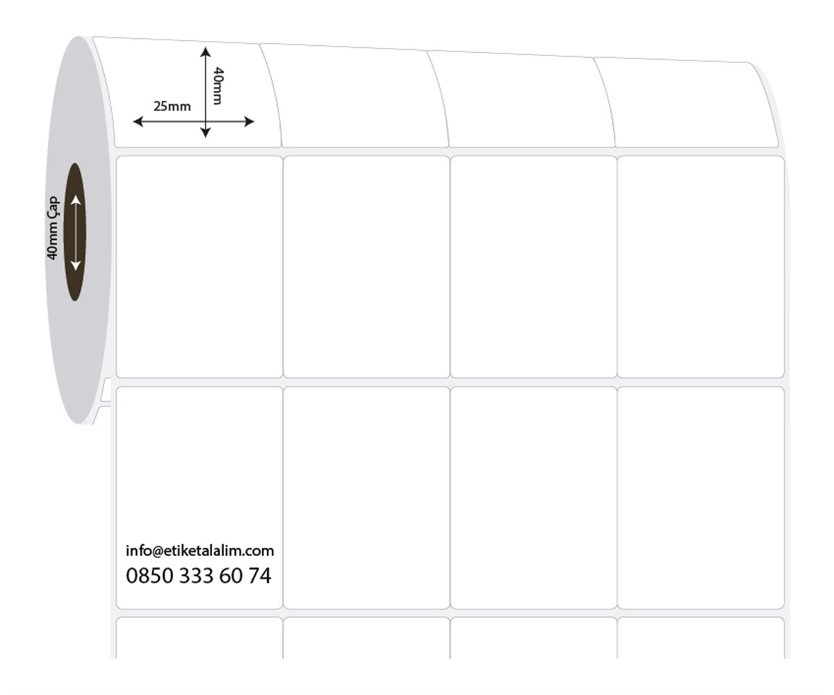 PP Opak Etiket25mm x 40mm 4'lü Bitişik PP Opak Etiket