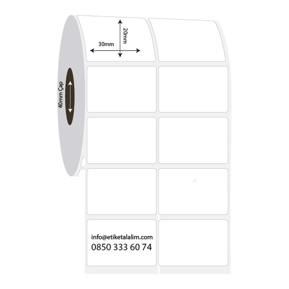 PP Opak Etiket30mm x 20mm 2'li Ara Boşluklu PP Opak Etiket